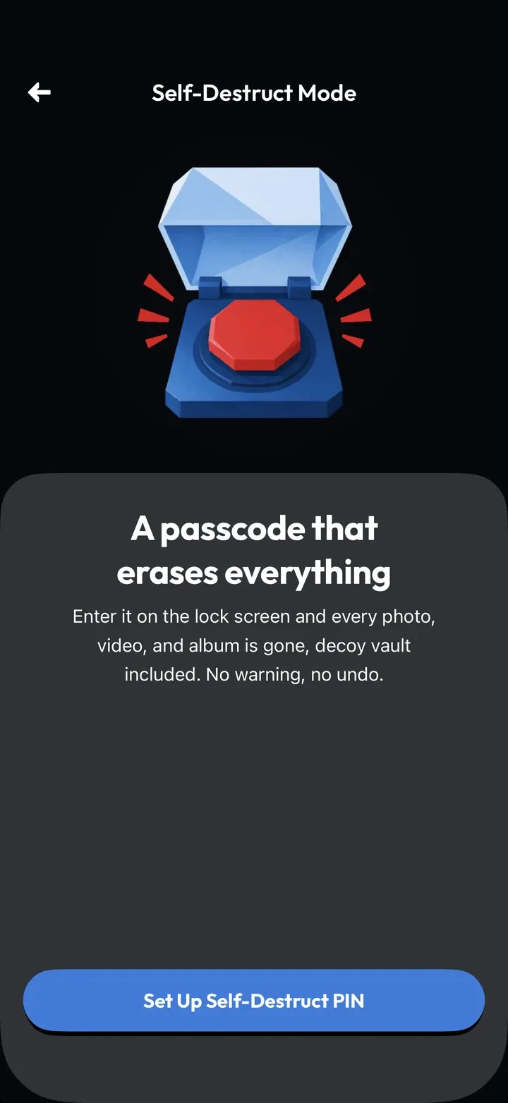 Kryptis 自毁 PIN 码 screen